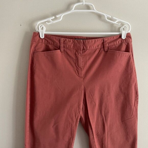 Lands’ End Women SZ 12 Petite Salmon Pink Mid Rise Slim Leg Flat Front Pants - Picture 3 of 9